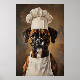 Boxer In Chefs Hat Poster, Pet Poster, Boxer In Poster