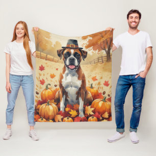 Boxer in de herfst verlaat Thanksgiving kunst Fleece Deken