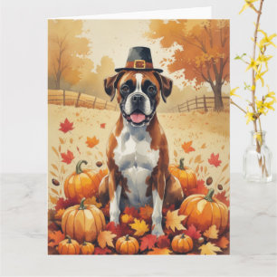 Boxer in de herfst verlaat Thanksgiving kunst Kaart
