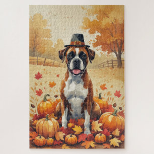 Boxer in de herfst verlaat Thanksgiving kunst Legpuzzel