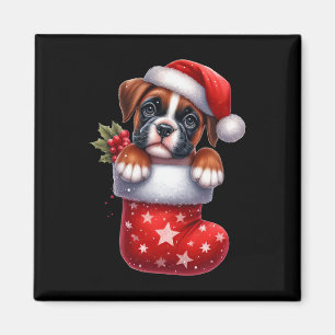 Boxer In Sock Christmas Santa Hat Xmas Hondenliefh Magneet