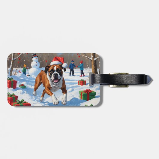 Boxer Kerst Feestelijke Sneeuwscène Bagagelabel (Achterkant horizontaal)