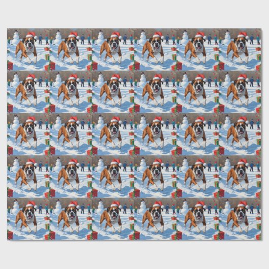 Boxer Kerst Feestelijke Sneeuwscène Cadeaupapier (Vlak)