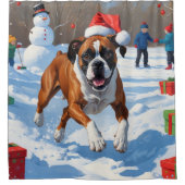Boxer Kerst Feestelijke Sneeuwscène Douchegordijn (Voorkant)