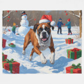 Boxer Kerst Feestelijke Sneeuwscène Fleece Deken (Voorkant (Horizontaal))
