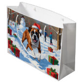 Boxer Kerst Feestelijke Sneeuwscène Groot Cadeauzakje (Achterkant Gekanteld)