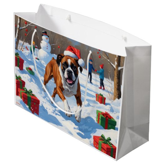 Boxer Kerst Feestelijke Sneeuwscène Groot Cadeauzakje (Achterkant Gekanteld)