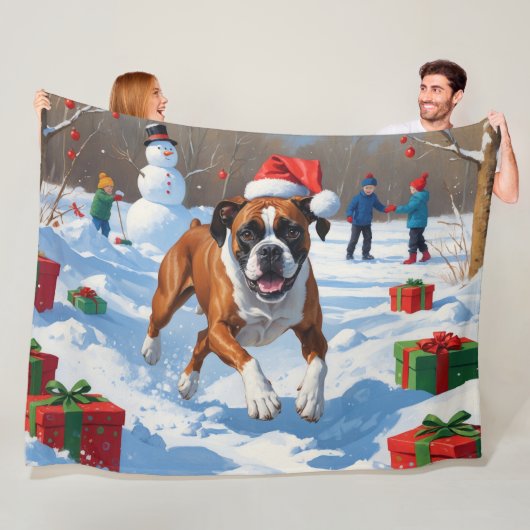 Boxer Kerst Sneeuwlandschap Fleece Deken (In situ)