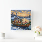 Boxer Kerstboot Feestdag Vierkante Klok (Huis)