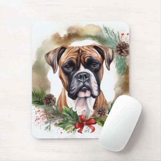 Boxer Kerstkrans Feestelijke Pup Muismat (Met muis)