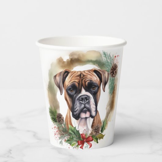 Boxer Kerstkrans Feestelijke Pup Papieren Bekers (Achterkant)