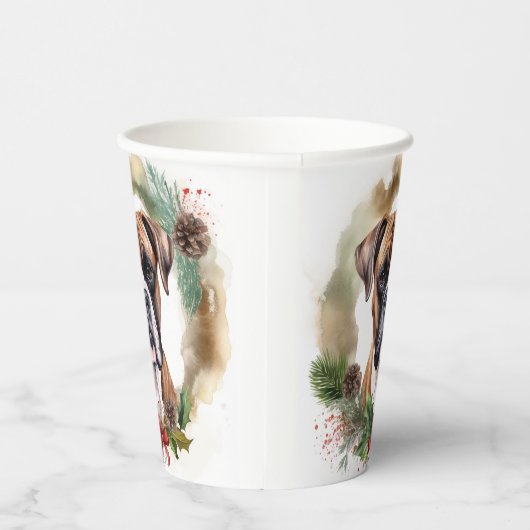 Boxer Kerstkrans Feestelijke Pup Papieren Bekers (Rechts)