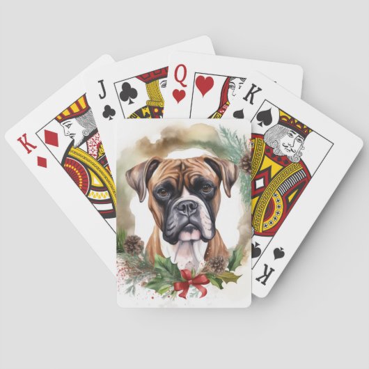 Boxer Kerstkrans Feestelijke Pup Pokerkaarten (Achterkant)
