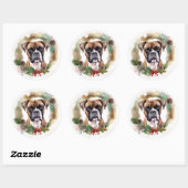 Boxer Kerstkrans Feestelijke Pup Ronde Sticker (Vel)