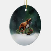 Boxer Kerstmis sneeuw winter Keramisch Ornament (Rechts)
