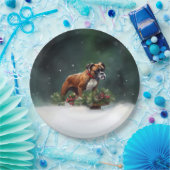 Boxer Kerstmis sneeuw winter Papieren Bordje (Feest)
