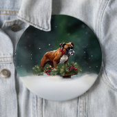 Boxer Kerstmis sneeuw winter Ronde Button 6,0 Cm (In situ)