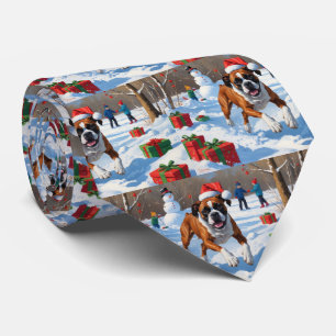 Boxer Kerstmis Sneeuwlandschap Stropdas