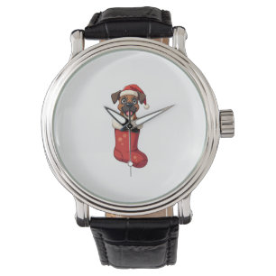 Boxer Kerstmis Stocking hond Horloge
