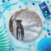 Boxer laat het sneeuwen Kerstmis Papieren Bordje (Feest)