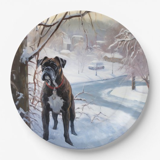 Boxer laat het sneeuwen Kerstmis Papieren Bordje (Voorkant)