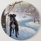 Boxer laat het sneeuwen Kerstmis Ronde Button 6,0 Cm (Voorkant)