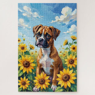 Boxer Lente Zonnebloem Veld Hond Legpuzzel