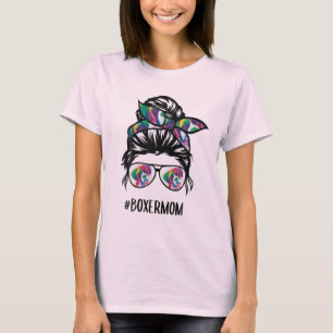 Boxer Mam Messy Bun Hair Hondenliefhebber T-shirt