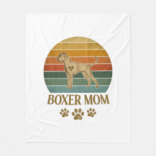 Boxer Moeder Hond Retro Zonsondergang Pootafdrukke Fleece Deken