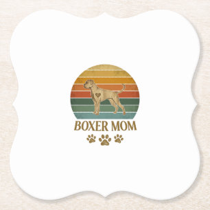Boxer Moeder Hond Retro Zonsondergang Pootafdrukke Kartonnen Onderzetters