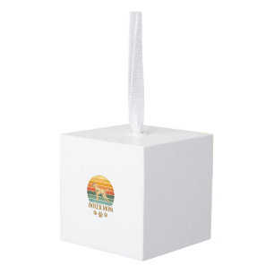 Boxer Moeder Hond Retro Zonsondergang Pootafdrukke Kubus Ornament