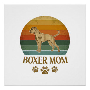 Boxer Moeder Hond Retro Zonsondergang Pootafdrukke Perfect Poster