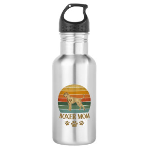 Boxer Moeder Hond Retro Zonsondergang Pootafdrukke Waterfles