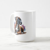 Boxer onder de bloemen in Waterverf Koffiemok (Voorkant links)
