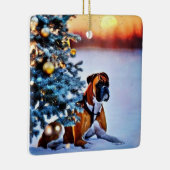 Boxer onder kerstboom keramisch ornament (Rechts)