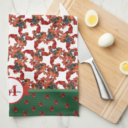 Boxer Pattern Monogram kersthond Theedoek (Quarter Fold)