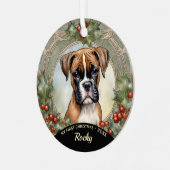 Boxer Puppy Eerste Kerst Metal Ornament (Voorkant links)