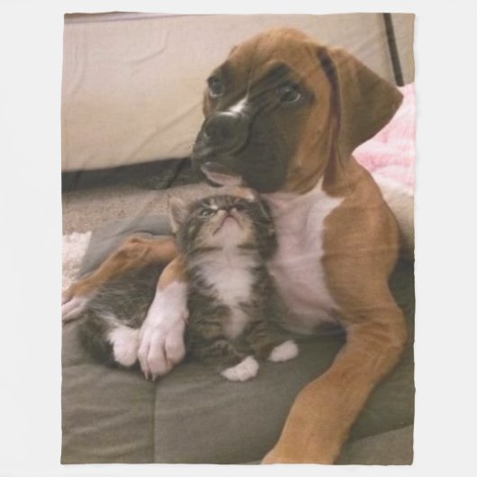 BOXER PUPPY EN KITTEN FLEECE DEKEN (Voorkant)