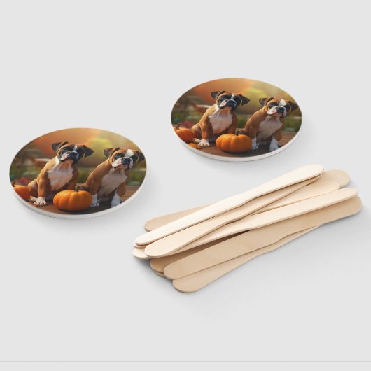 Boxer Puppy Herfst Delight Pompoen Handwaaier (Niet-gemonteerd)