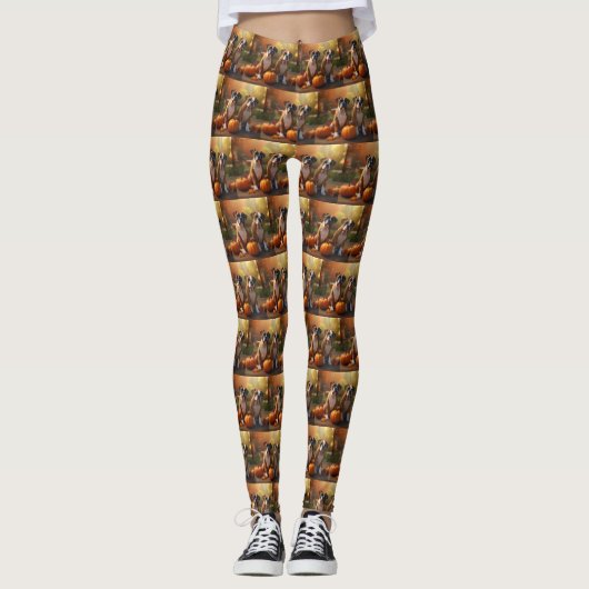 Boxer Puppy Herfst Delight Pompoen Leggings (Voorkant)