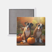 Boxer Puppy Herfst Delight Pompoen Magneet (Voorkant / Achterkant)