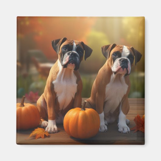Boxer Puppy Herfst Delight Pompoen Magneet (Voorkant)