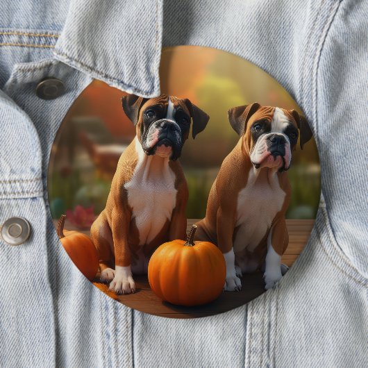 Boxer Puppy Herfst Delight Pompoen Ronde Button 6,0 Cm (In situ)
