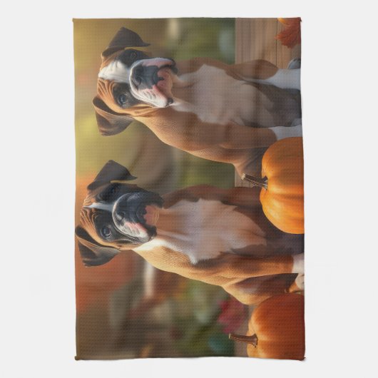 Boxer Puppy Herfst Delight Pompoen Theedoek (Verticaal)