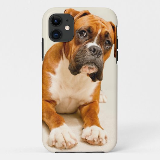 Boxer puppy op ivoorcrème achtergrond. Case-Mate iPhone case (Achterkant)