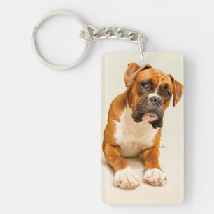 Boxer puppy op ivoorcrème achtergrond. sleutelhanger