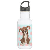 Boxer puppy op roze pokadots waterfles (Voorkant)