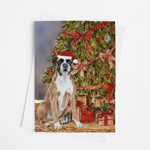 Boxer Puppy Waterverf onder de kerstboom Kaart