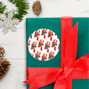 Boxer Ras Watercolor Hondenpatroon Sterren Kerstmi Ronde Sticker