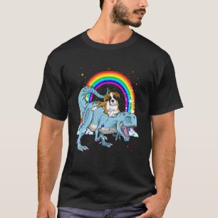 Boxer Riding Dinosaur rex Dog Boys Kinder Rainbow T-shirt